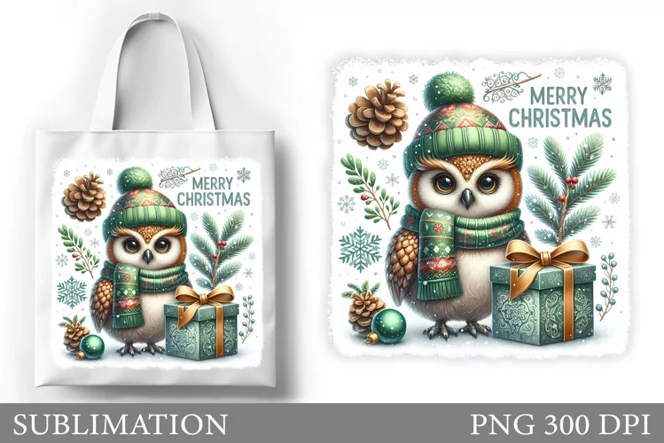 Christmas Owl Tote Bag. Christmas Tote Bag Sublimation