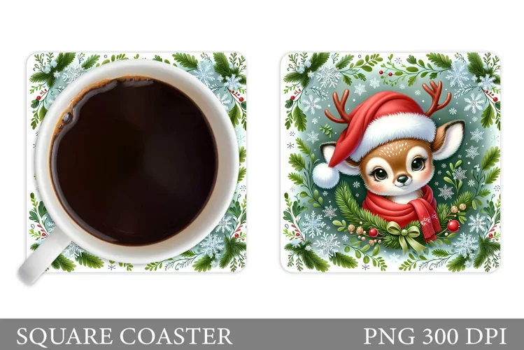 Christmas Deer Coaster Design. Christmas Coaster Sublimation