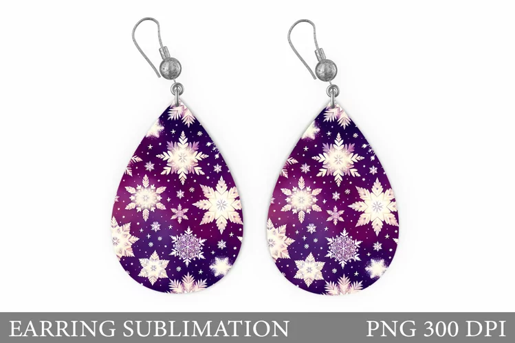 Shimmer Snowflakes Earring. Christmas Earring Sublimation