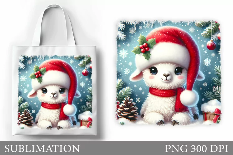 Christmas Lama Tote Bag. Christmas Tote Bag Sublimation