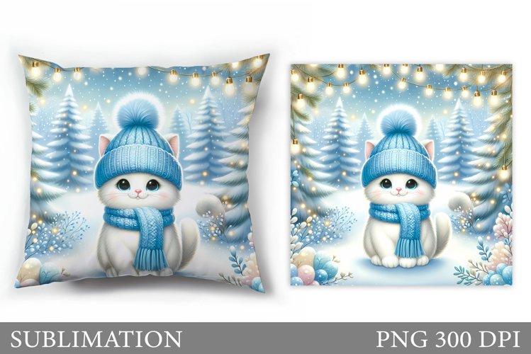 Christmas Cat Pillow Design. Christmas Pillow Sublimation example image 1