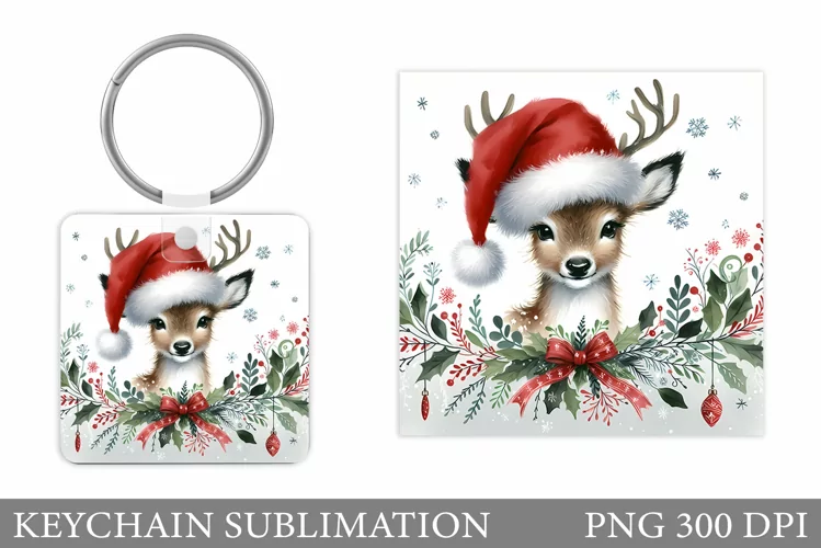Christmas Deer Keychain. Christmas Keychain Sublimation