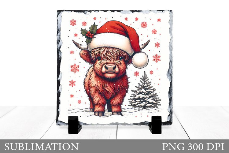 Highland Cow Sublimation. Christmas Cow Slate Design