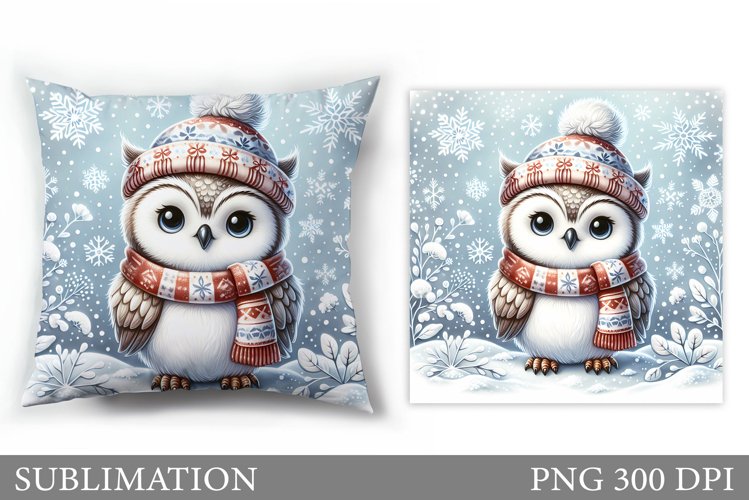 Christmas Owl Pillow Design. Christmas Pillow Sublimation