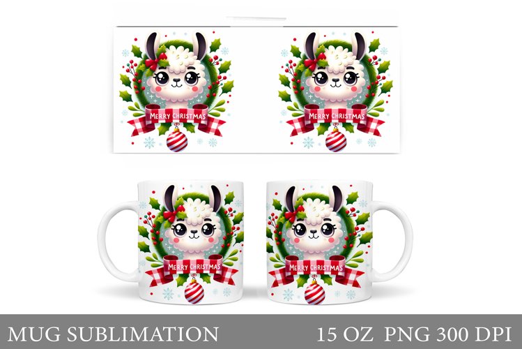 Christmas Lama Mug Design. Christmas Mug Sublimation