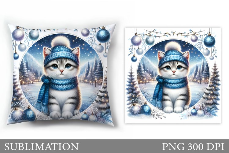Christmas Cat Pillow Design. Christmas Pillow Sublimation example image 1