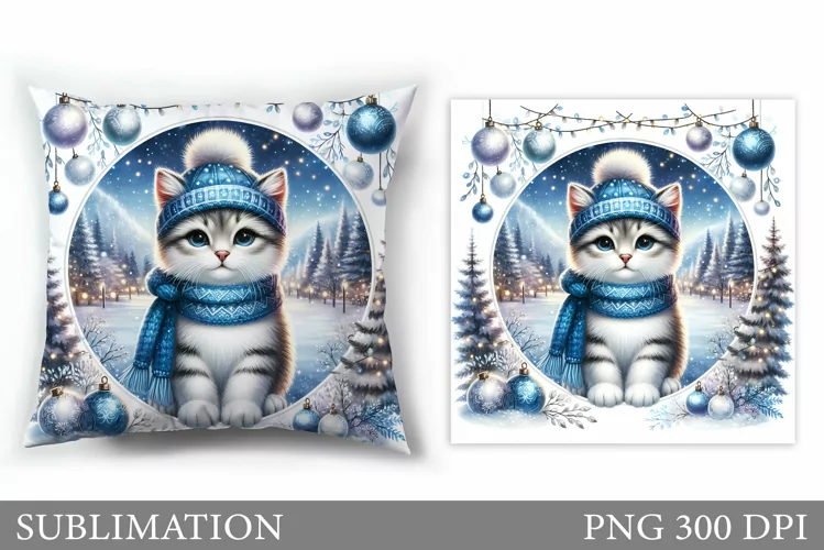 Christmas Cat Pillow Design. Christmas Pillow Sublimation