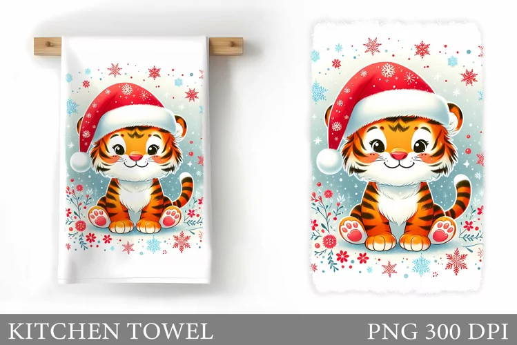 Cute Tiger Kitchen Towel. Christmas Kitchen Towel Design