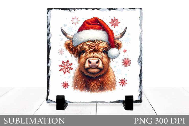 Highland Cow Sublimation. Christmas Cow Slate Design