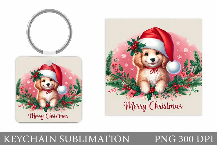 Christmas Dog Keychain. Christmas Keychain Sublimation