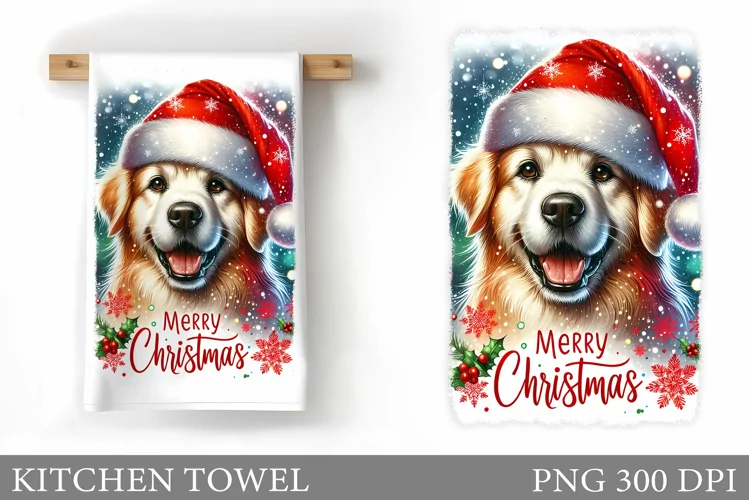 Cute Dog Kitchen Towel. Christmas Dog Kitchen Towel Design