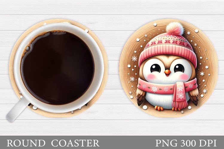 Christmas Owl Coaster Sublimation. Christmas Coaster Design example image 1
