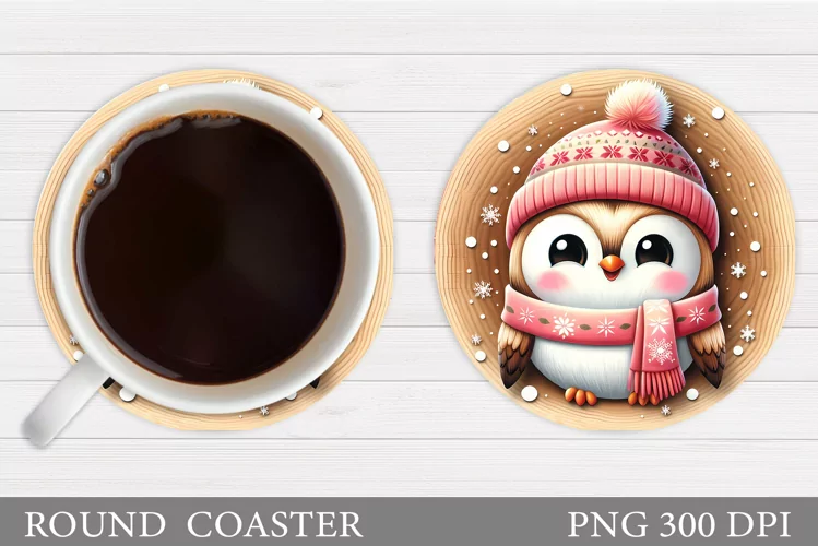 Christmas Owl Coaster Sublimation. Christmas Coaster Design