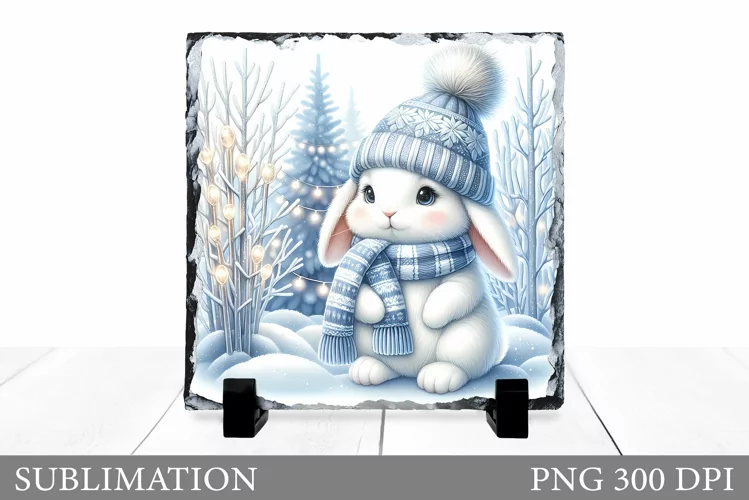 Cute Bunny Sublimation. Christmas Bunny Slate Design