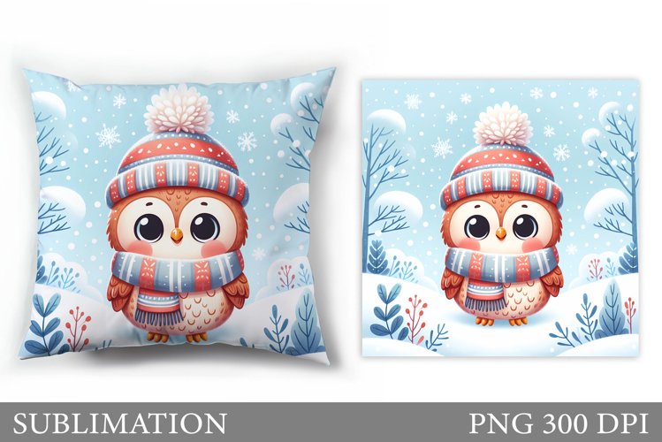 Christmas Owl Pillow Design. Christmas Pillow Sublimation example image 1