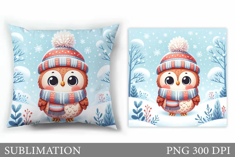 Christmas Owl Pillow Design. Christmas Pillow Sublimation