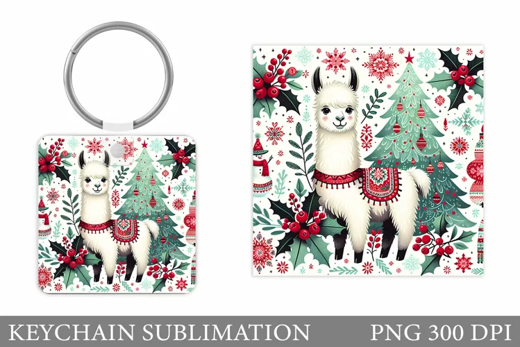 Christmas Lama Keychain. Cute Lama Keychain Design