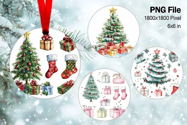 Christmas Tree Ornament Round Circle Decorate Sublimation_11
