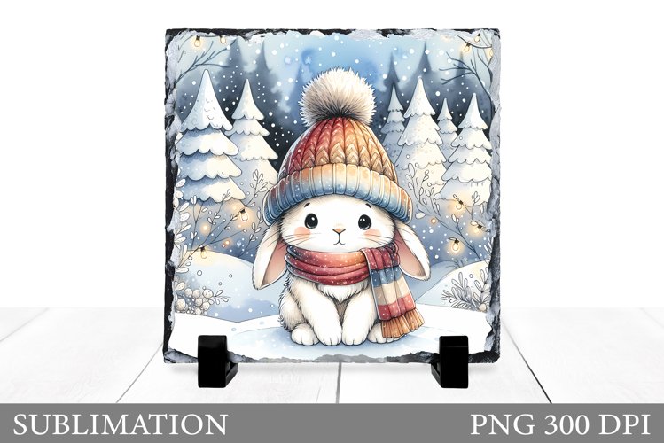 Cute Bunny Sublimation. Christmas Bunny Slate Design example image 1