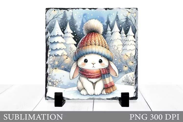 Cute Bunny Sublimation. Christmas Bunny Slate Design