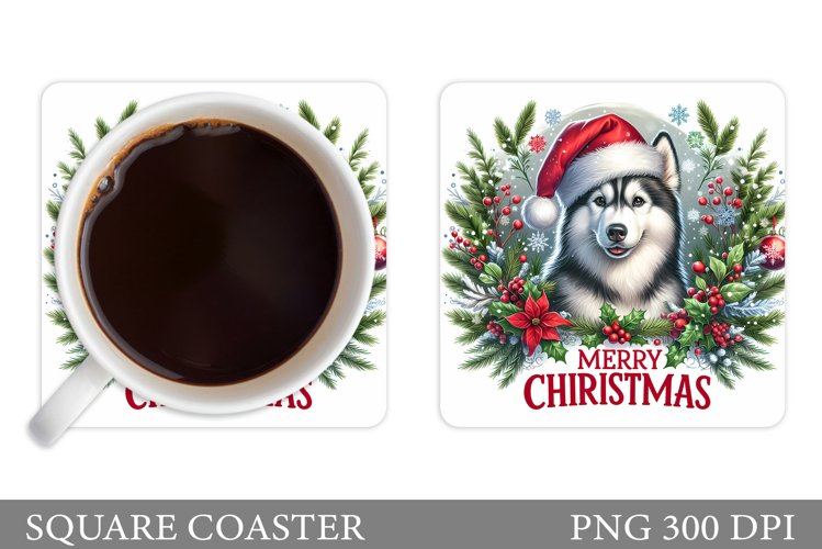 Christmas Dog Coaster Design. Christmas Coaster Sublimation example image 1