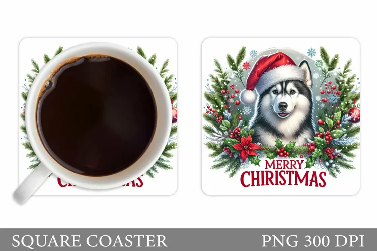 Christmas Dog Coaster Design. Christmas Coaster Sublimation