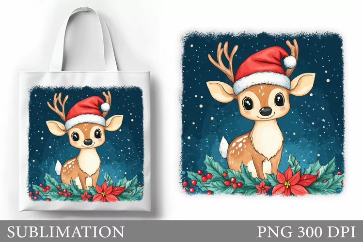 Christmas Deer Tote Bag. Christmas Tote Bag Sublimation