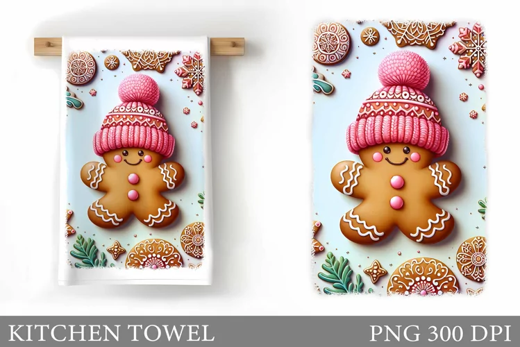 Gingerbread Kitchen Towel. Christmas Kitchen Towel Design