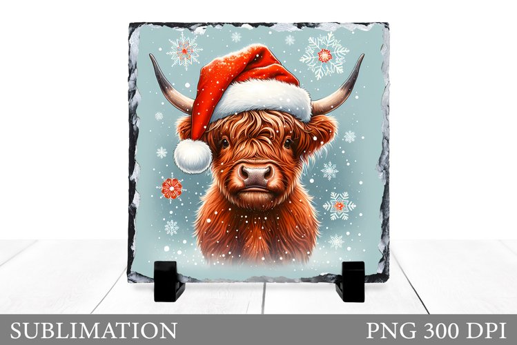 Highland Cow Sublimation. Christmas Cow Slate Design example image 1