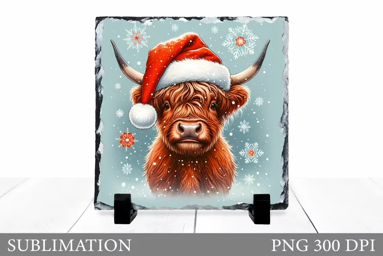 Highland Cow Sublimation. Christmas Cow Slate Design