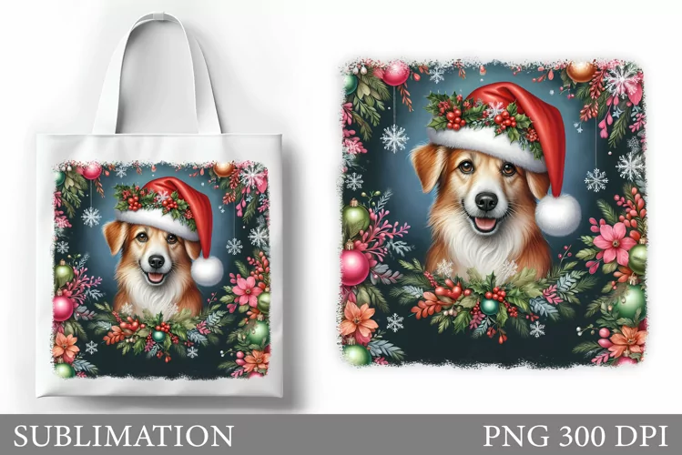 Christmas Dog Tote Bag. Christmas Tote Bag Sublimation