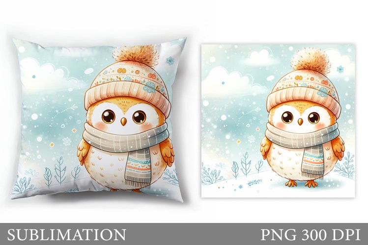 Cute Owl Pillow Design. Christmas Pillow Sublimation example image 1