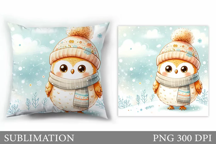 Cute Owl Pillow Design. Christmas Pillow Sublimation