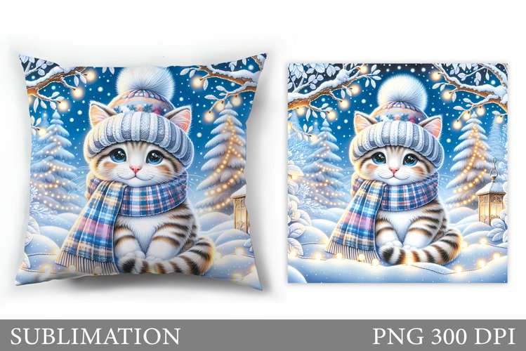 Christmas Cat Pillow Design. Christmas Pillow Sublimation example image 1