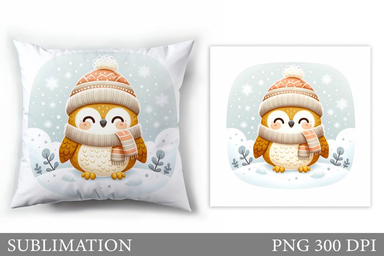 Cute Owl Pillow Design. Christmas Pillow Sublimation example image 1