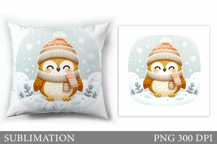 Cute Owl Pillow Design. Christmas Pillow Sublimation