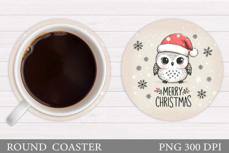 Christmas Owl Coaster Design. Christmas Coaster Sublimation example image 1