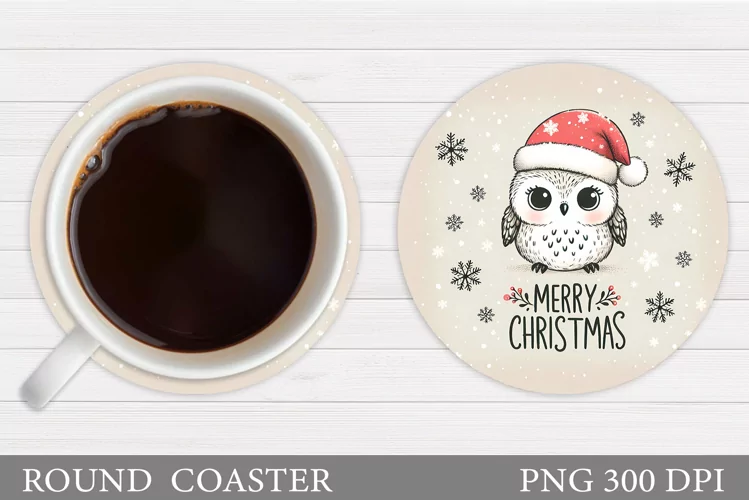 Christmas Owl Coaster Design. Christmas Coaster Sublimation