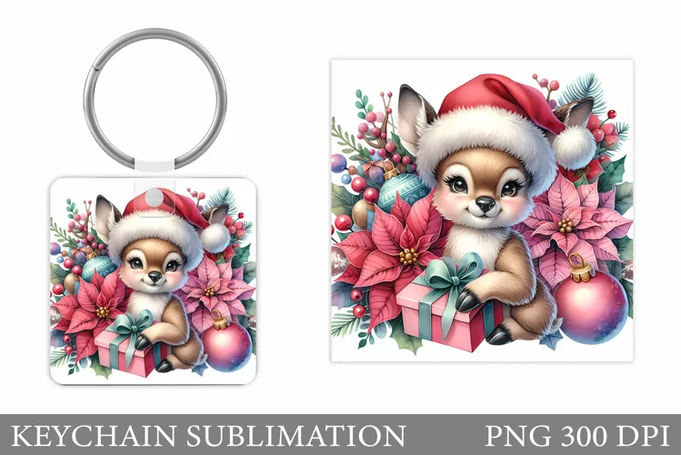 Cute Deer Keychain Design. Christmas Keychain Sublimation