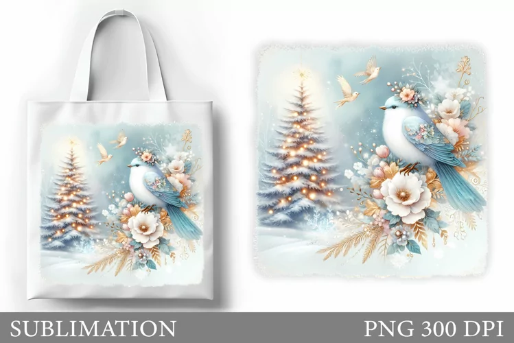 Christmas Bird Tote Bag. Christmas Tote Bag Design