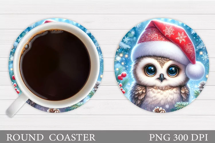 Christmas Owl Coaster Sublimation. Christmas Coaster Design