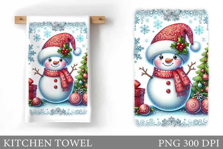 Snowman Kitchen Towel Design. Christmas Kitchen Towel