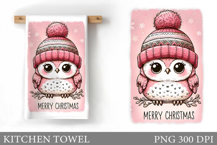 Cute Owl Kitchen Towel. Christmas Owl Kitchen Towel Design example image 1