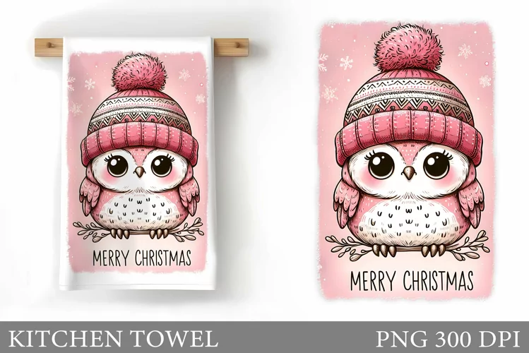Cute Owl Kitchen Towel. Christmas Owl Kitchen Towel Design