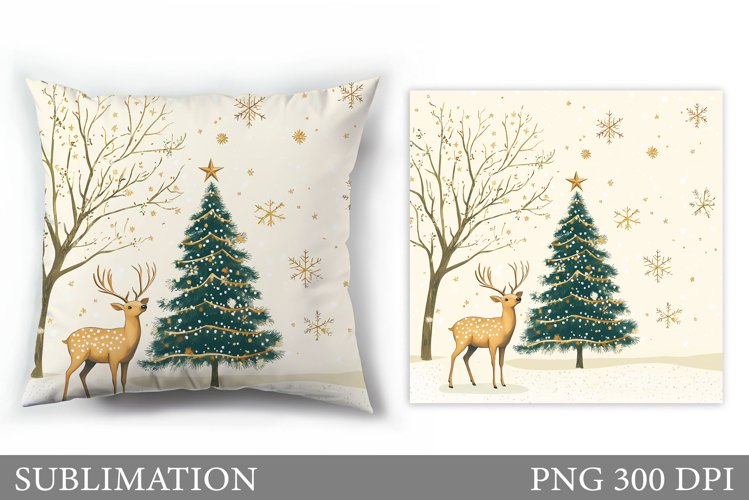 Christmas Deer Pillow Design. Christmas Pillow Sublimation example image 1