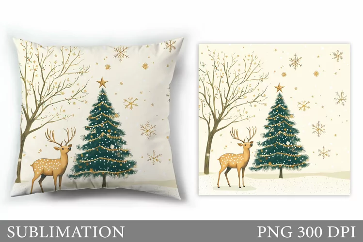 Christmas Deer Pillow Design. Christmas Pillow Sublimation