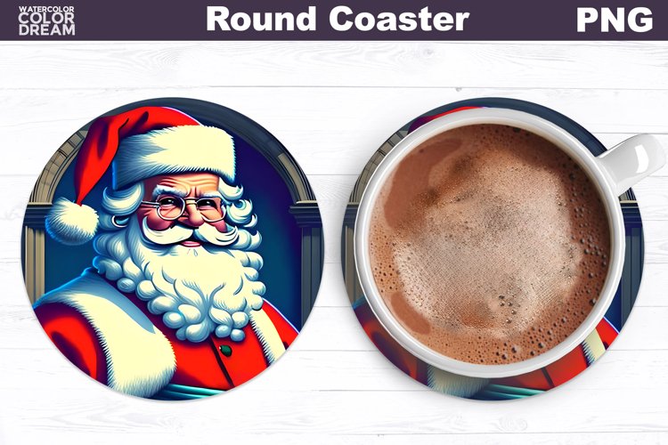Christmas Round Coaster Design | Retro Santa Claus Coaster