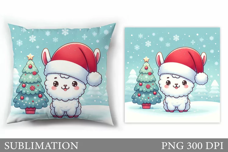 Cute Lama Pillow Design. Christmas Pillow Sublimation