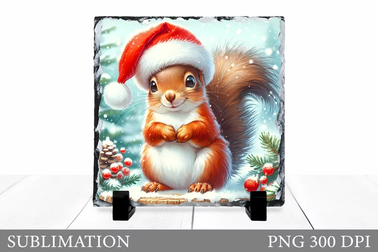 Christmas Squirrel Sublimation. Christmas Squirrel Slate