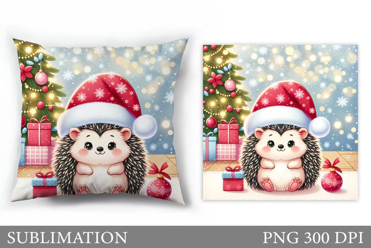 Cute Hedgehog Pillow Design. Christmas Pillow Sublimation example image 1